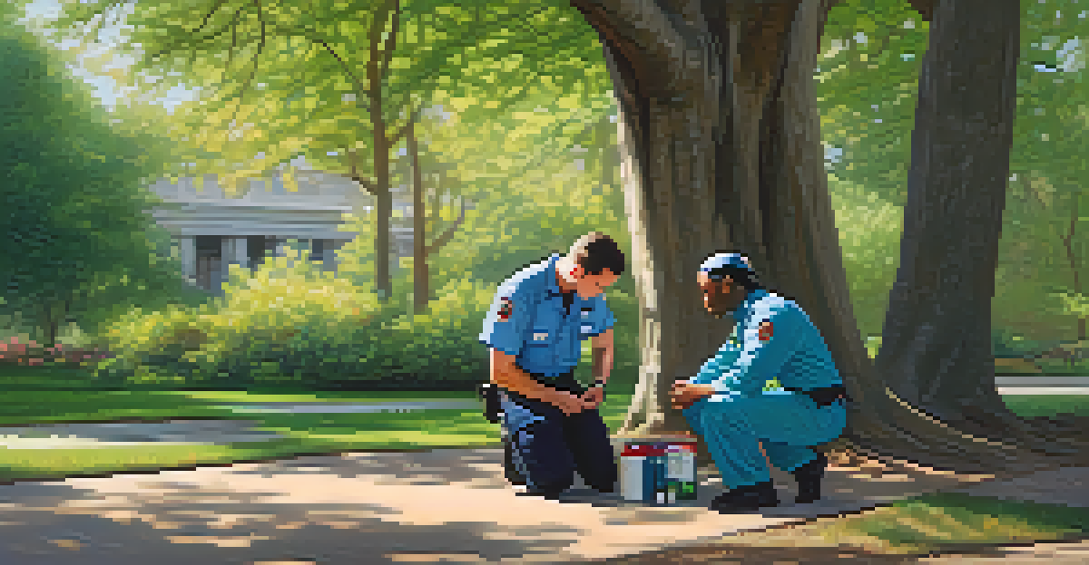 An emergency responder assessing a patient in a park after suspected marijuana use, highlighting a calm and professional atmosphere.