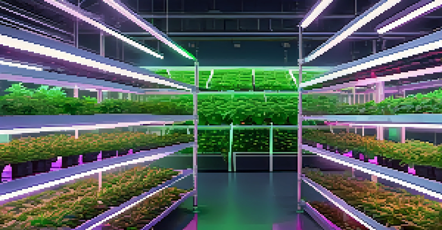 An indoor marijuana cultivation area with LED lights and smart irrigation technology.