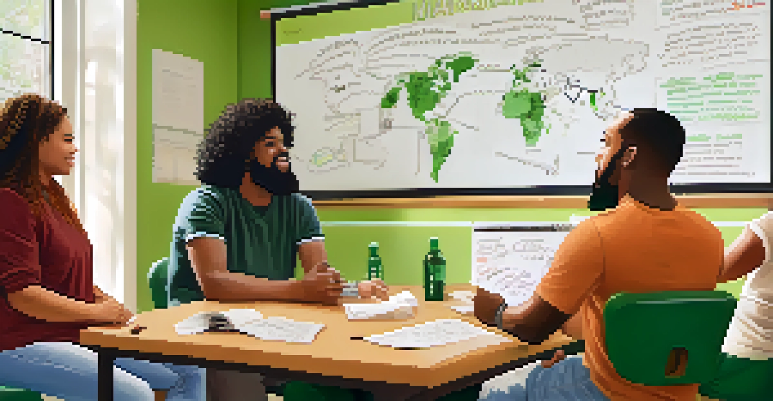 A diverse group of people discussing marijuana and recovery in a community center, with notes on a whiteboard in the background.
