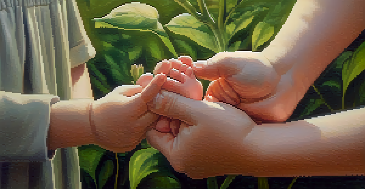 A close-up of a parent's hands holding a child's hands, symbolizing love and support.