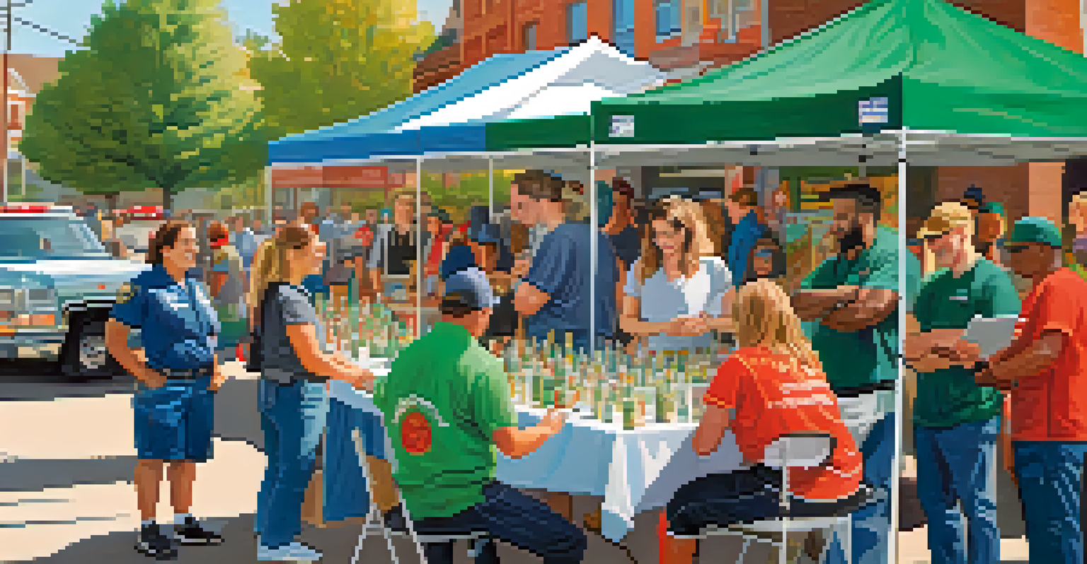 Emergency responders at a community event, educating residents about marijuana use and safety on a sunny day.