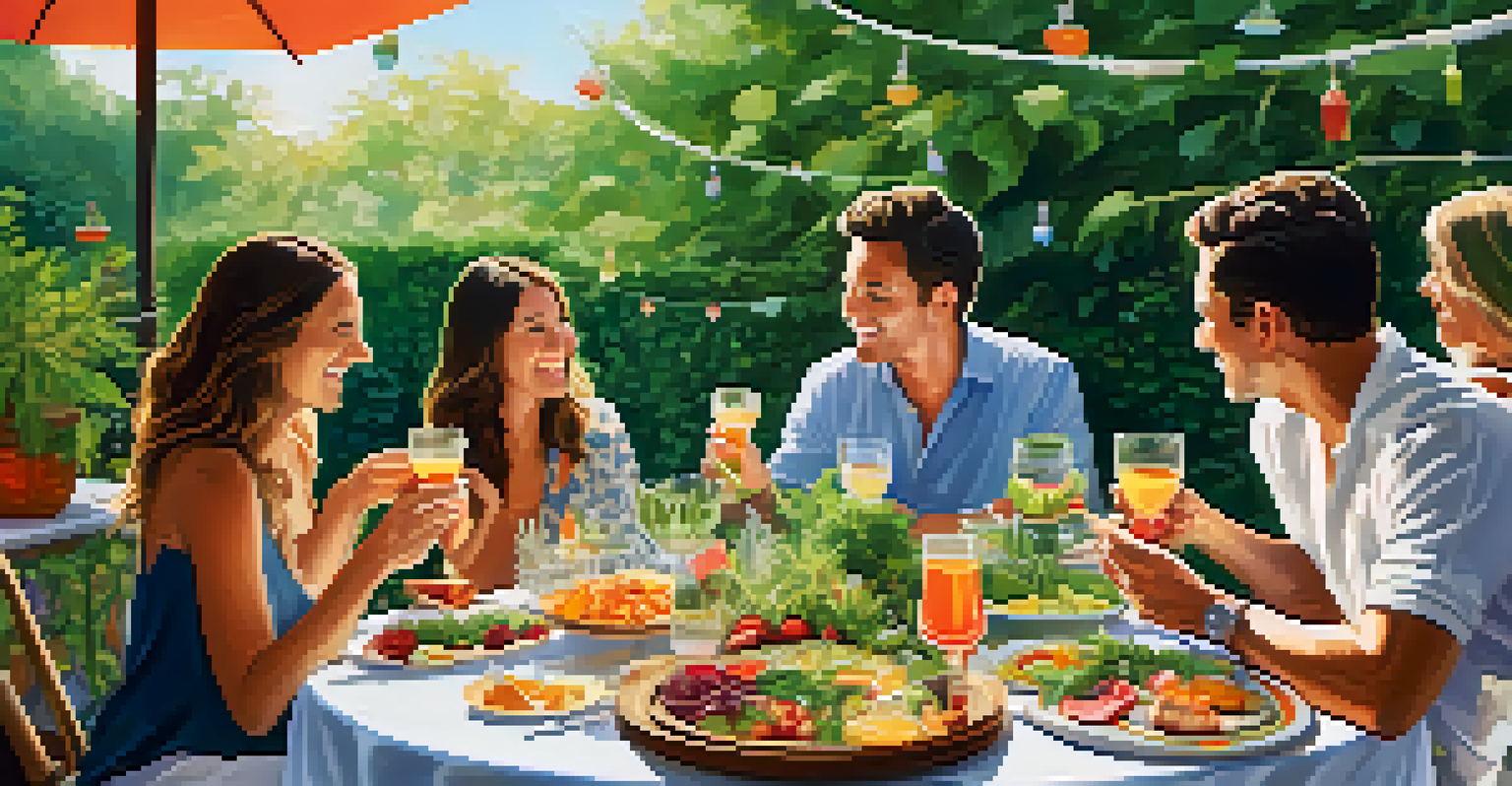 Friends enjoying an outdoor gathering with infused dishes and drinks, surrounded by greenery and laughter.