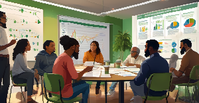 A group of diverse people engaged in a discussion about disaster preparedness, surrounded by charts related to marijuana use.