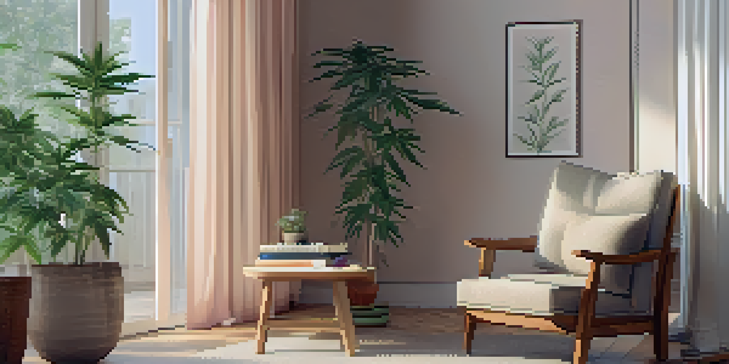 A tranquil indoor space featuring a comfortable chair, soft lighting, and a cannabis plant, evoking a sense of calm and relaxation.