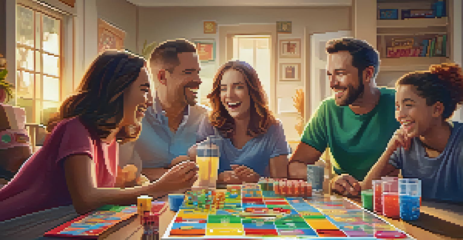 A vibrant family game night scene with laughter and games, showcasing connection and fun.