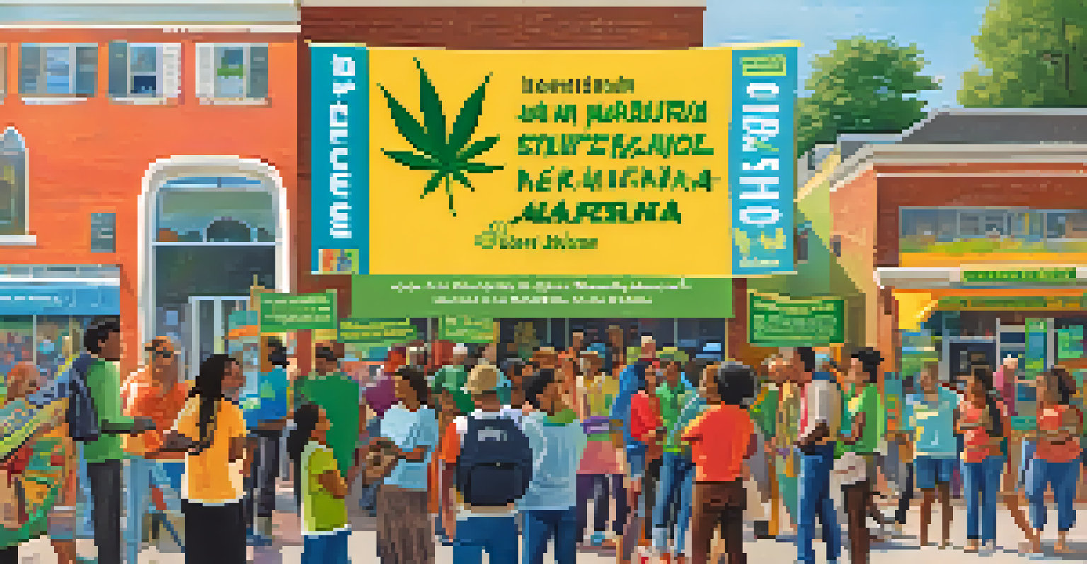 A community event focused on marijuana safety with diverse participants engaging around an informational booth.