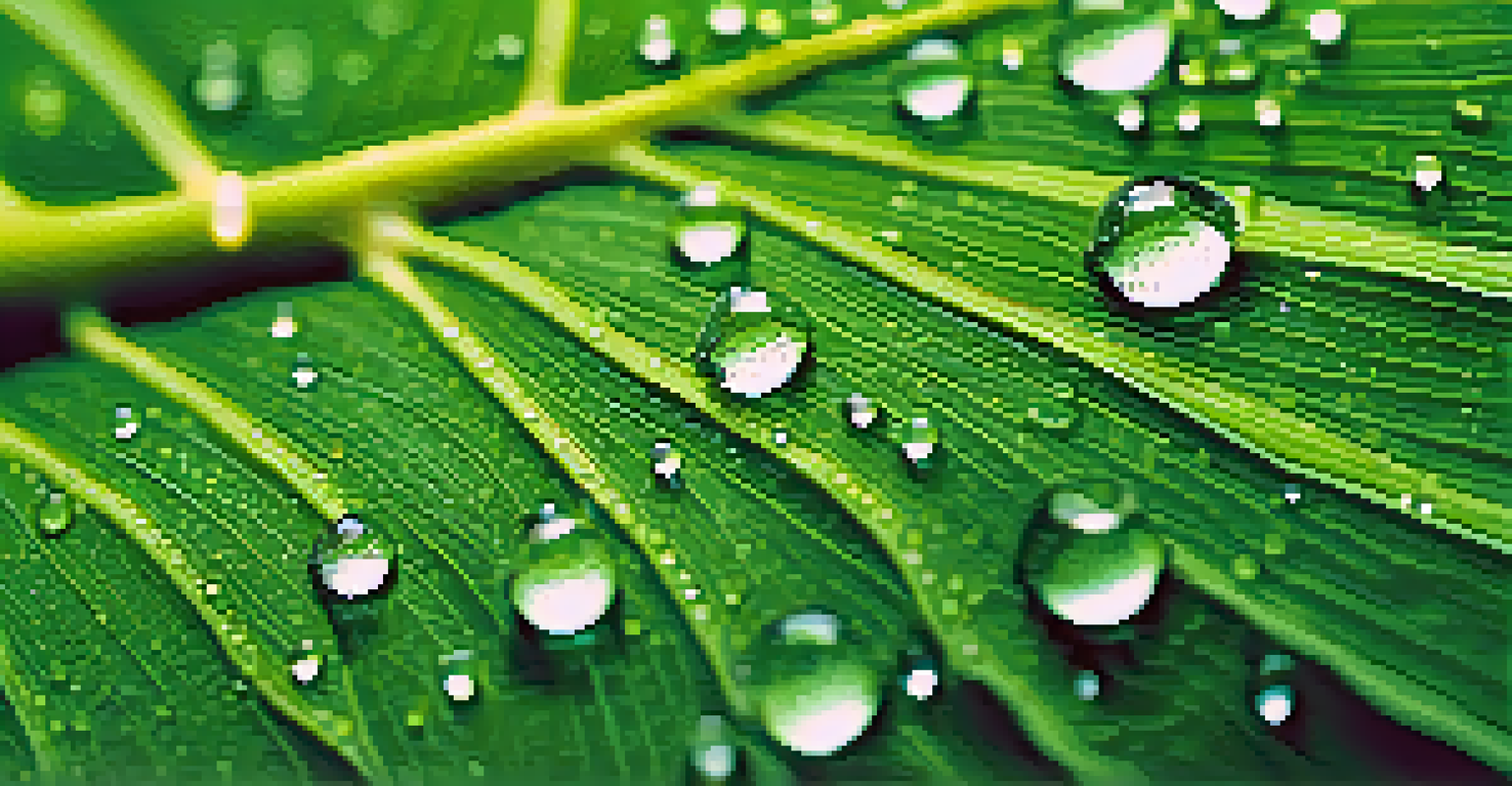 A close-up of a hemp leaf with water droplets on it, showing its texture and vibrant green color.