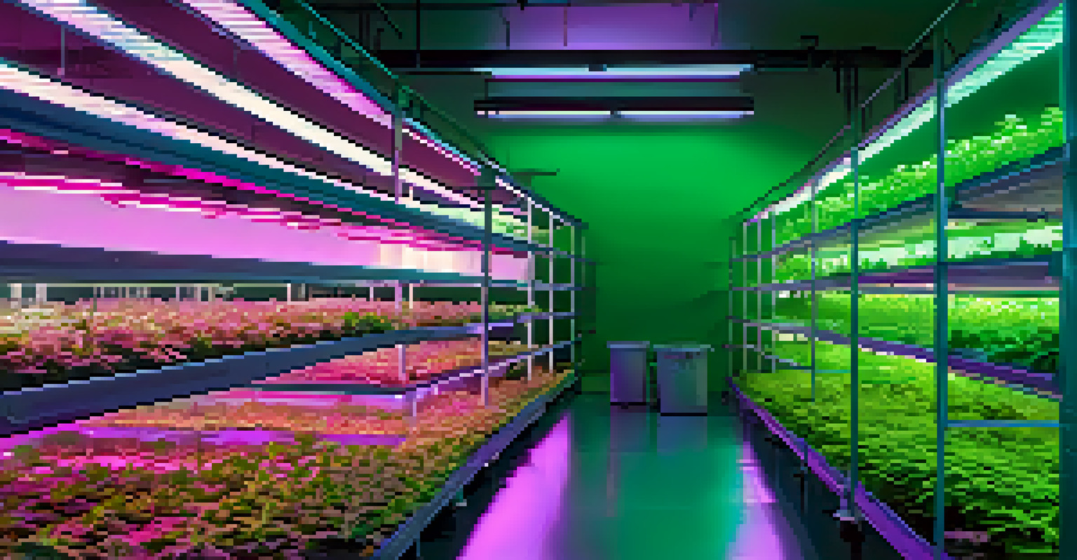 An indoor hydroponic farm filled with rows of marijuana plants under bright LED lights.