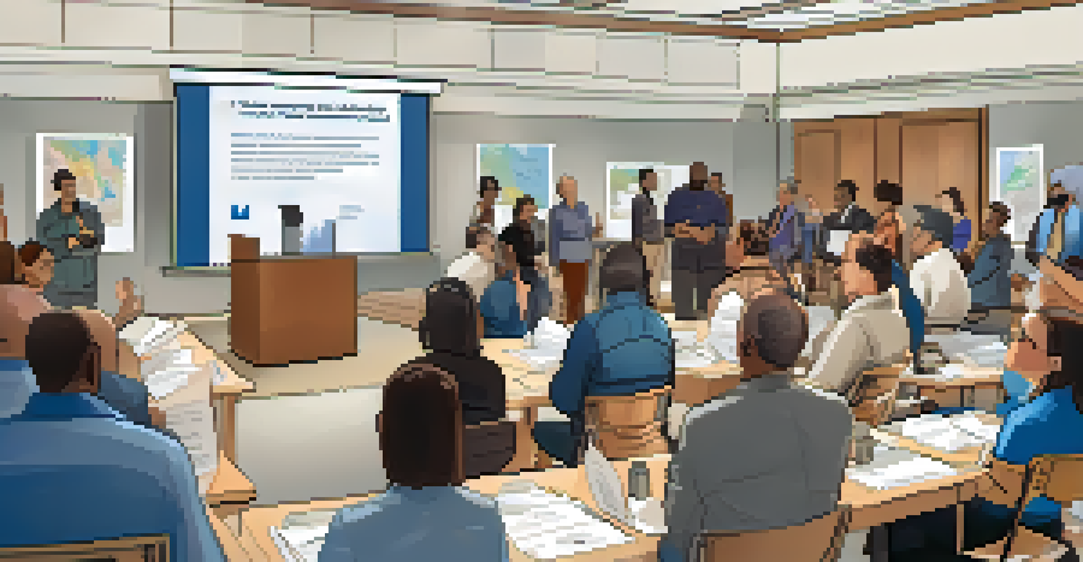 A workshop on emergency preparedness with diverse participants listening to a speaker in a well-lit room.