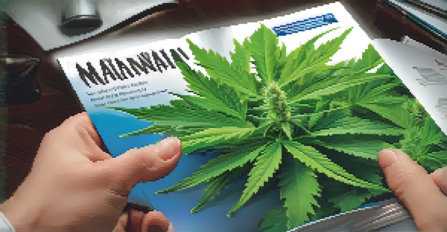 A close-up of a hand holding an informative brochure about marijuana policies in a professional setting.