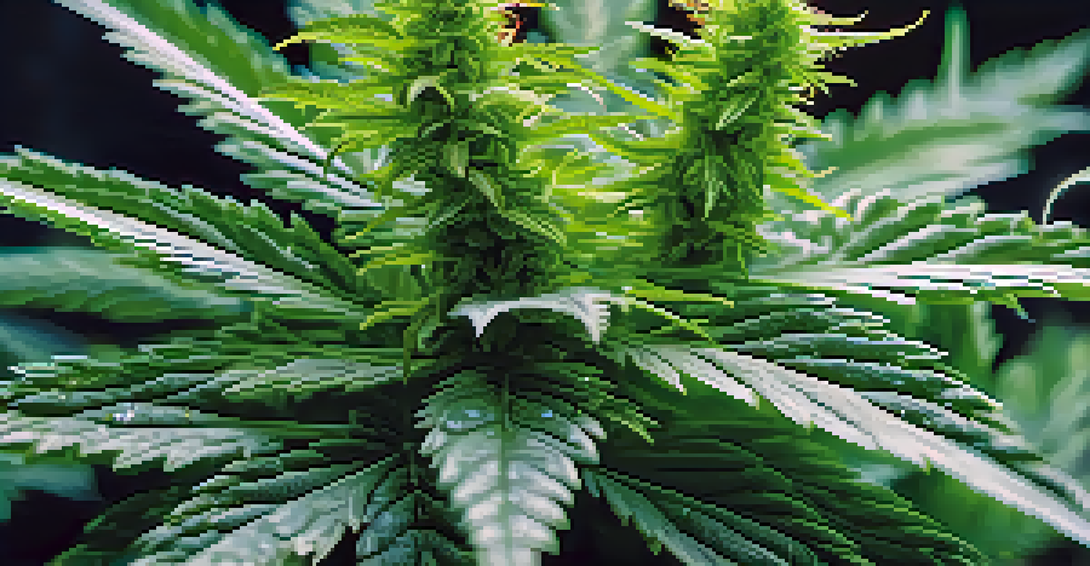 A close-up shot of a cannabis plant, highlighting its vibrant green colors and glistening trichomes, with a blurred gym background.