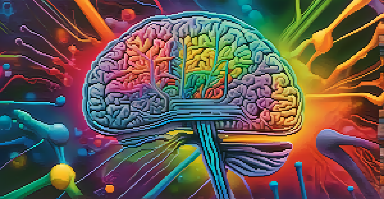 A colorful illustration of the human brain showing cannabinoid receptors and their interaction with THC.