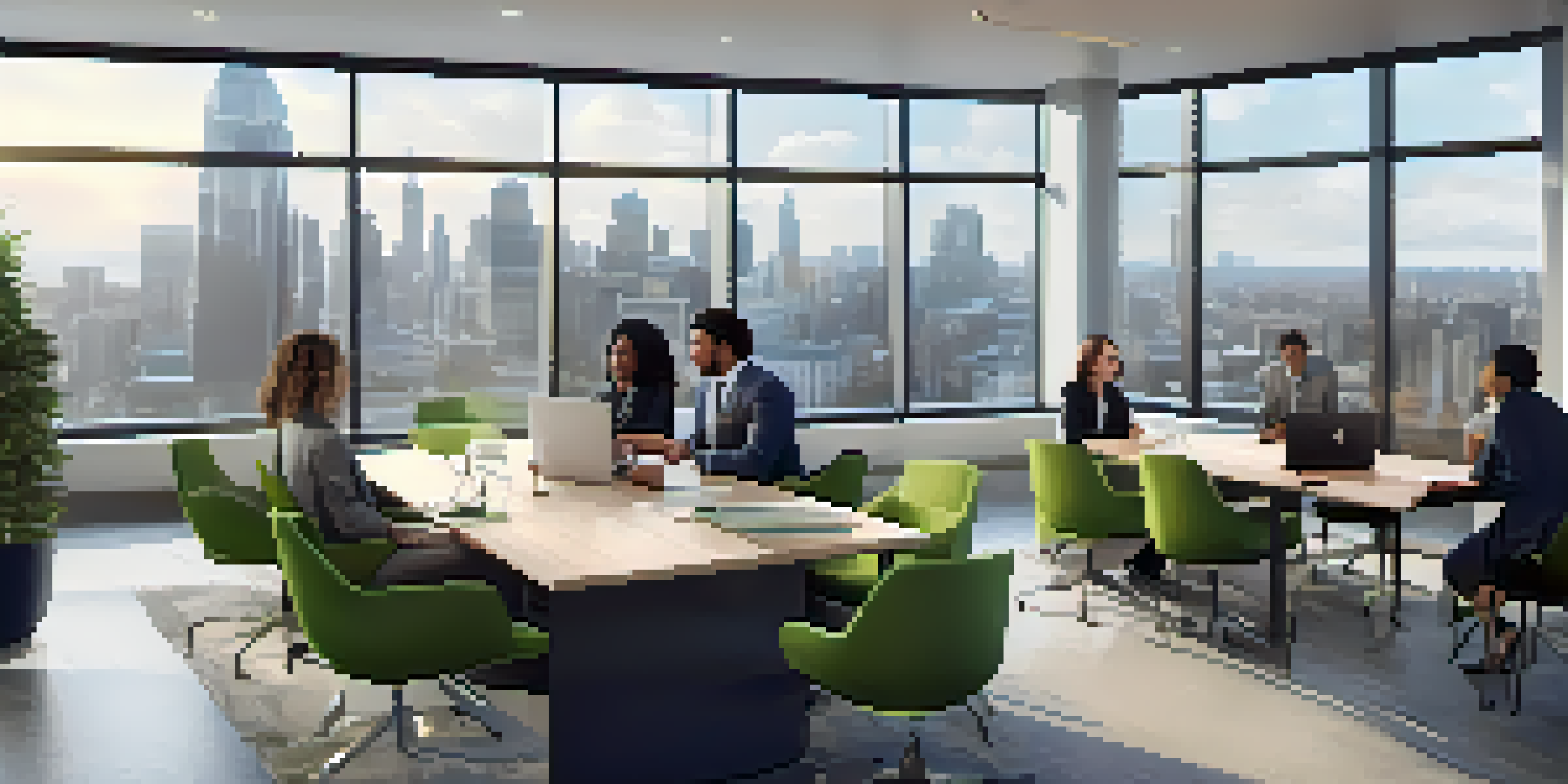 A diverse group of employees in a modern office discussing workplace safety and cannabis policies around a conference table.
