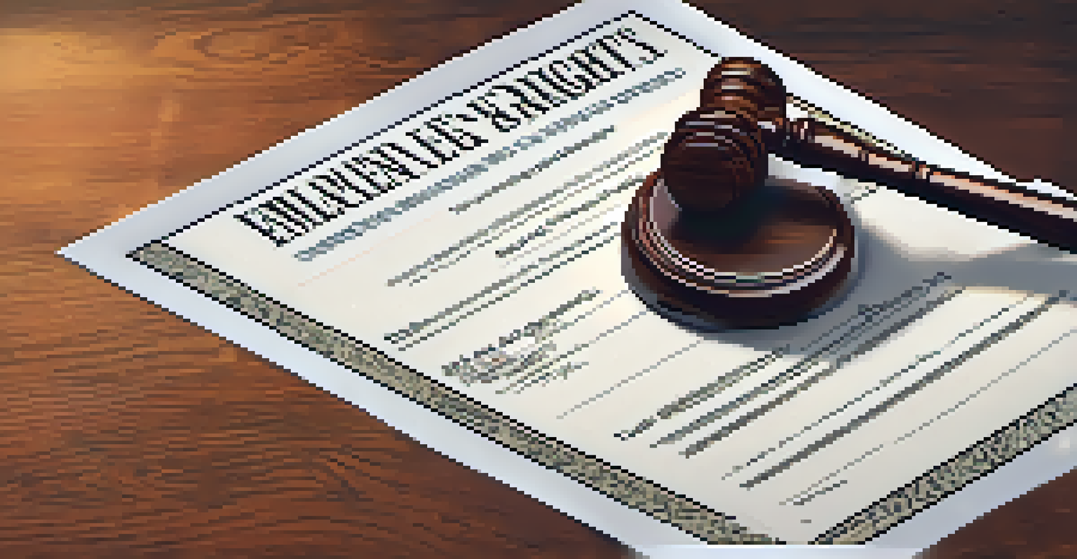 A close-up of a gavel and legal document on a wooden desk, focusing on employee rights related to marijuana use.