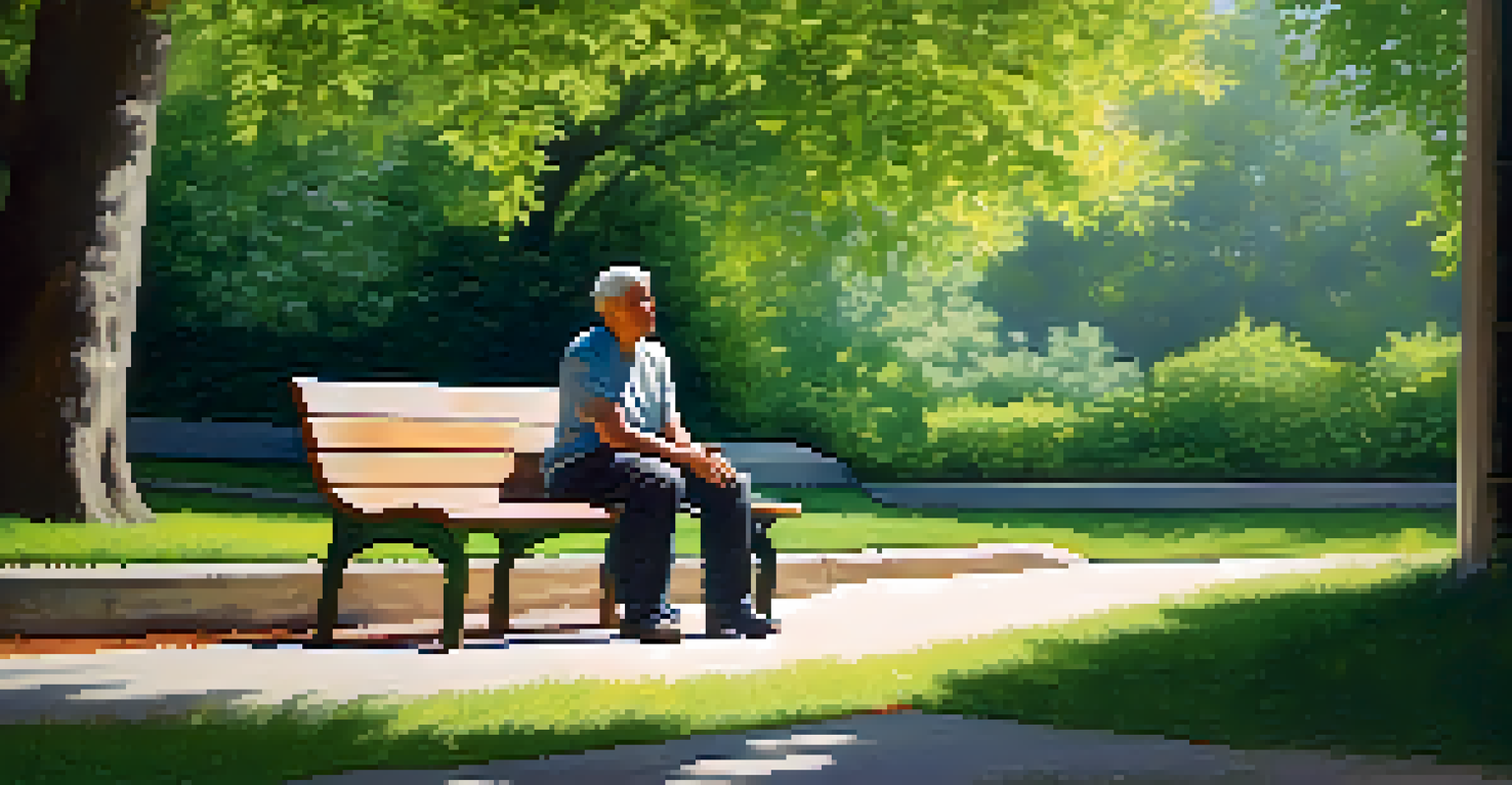 A person sitting on a park bench in a green park, lost in thought, with a vaporizer nearby, under the soft sunlight.