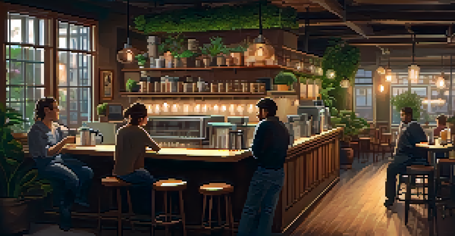A warm and inviting coffee shop with customers enjoying their beverages.