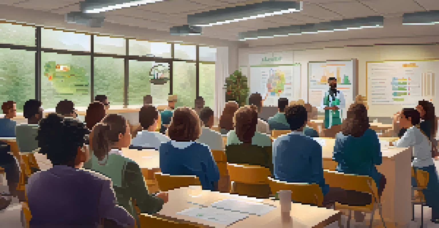 A healthcare professional presenting an educational workshop about marijuana use, with charts and infographics in a warm, inviting room.
