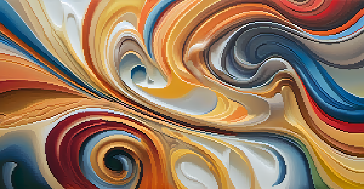 An abstract image featuring swirling colors and shapes representing the flow of creativity, set against a warm gradient background.