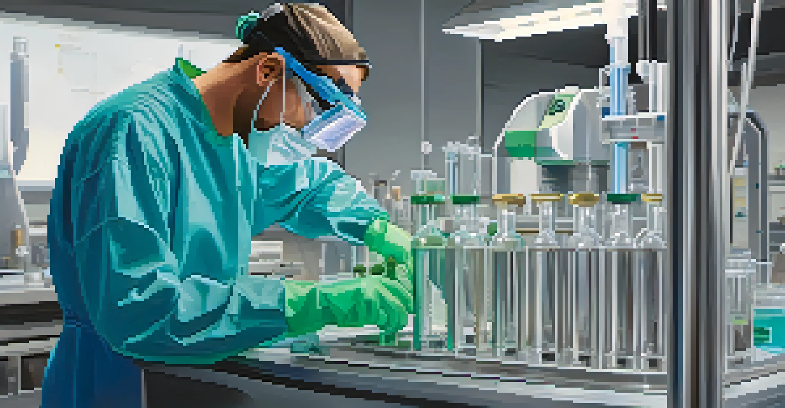 A close-up of a cannabis extraction technician using advanced equipment in a lab setting, wearing safety gear.