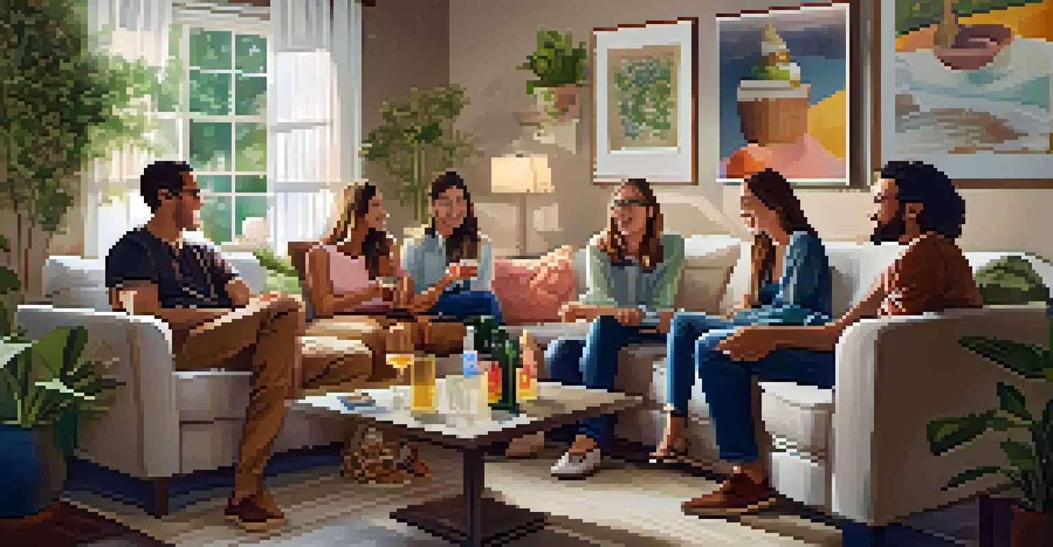 A cozy living room gathering with friends enjoying each other's company in a warm ambiance.