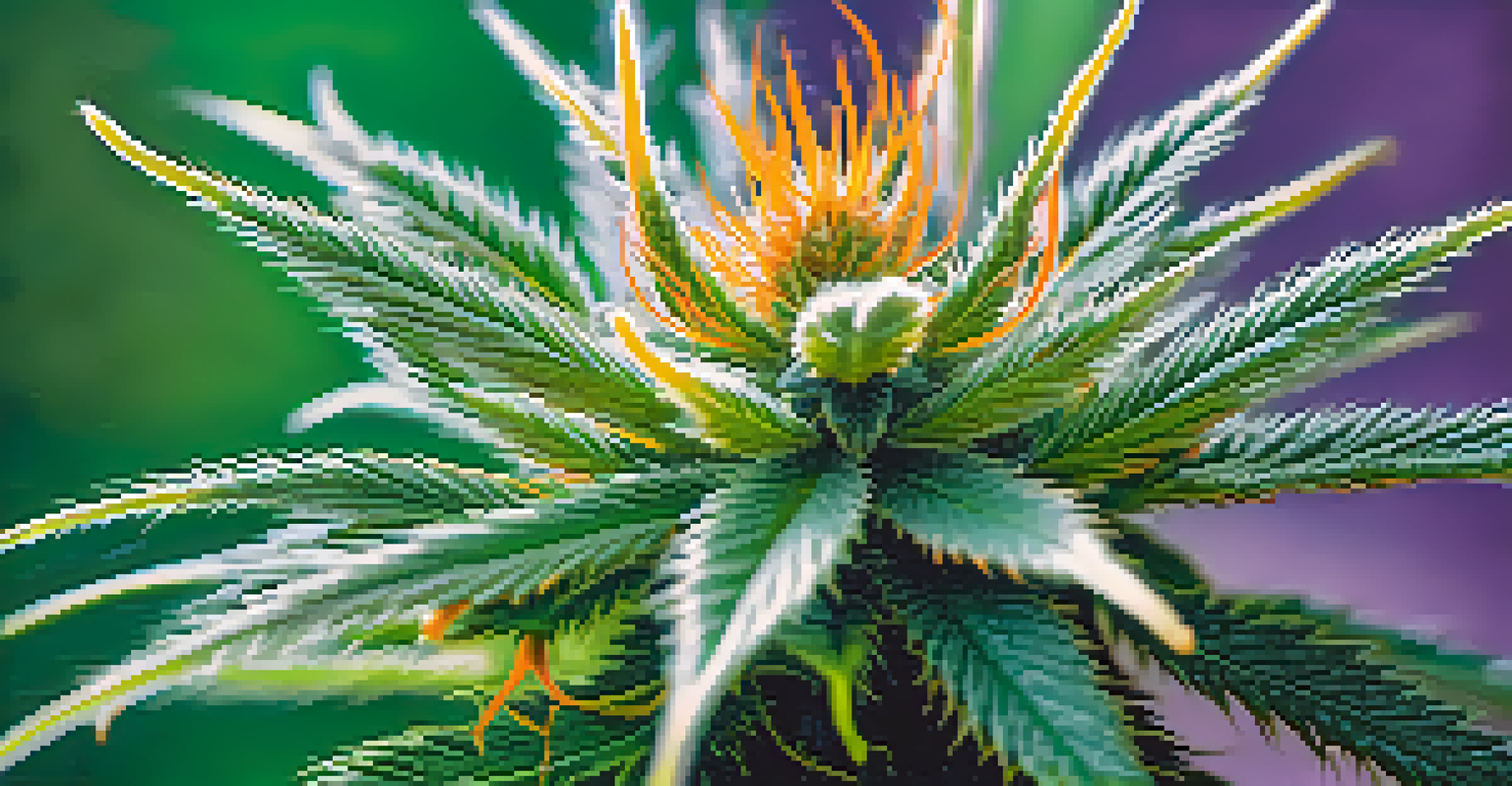 Close-up of a cannabis plant with detailed leaves and buds.