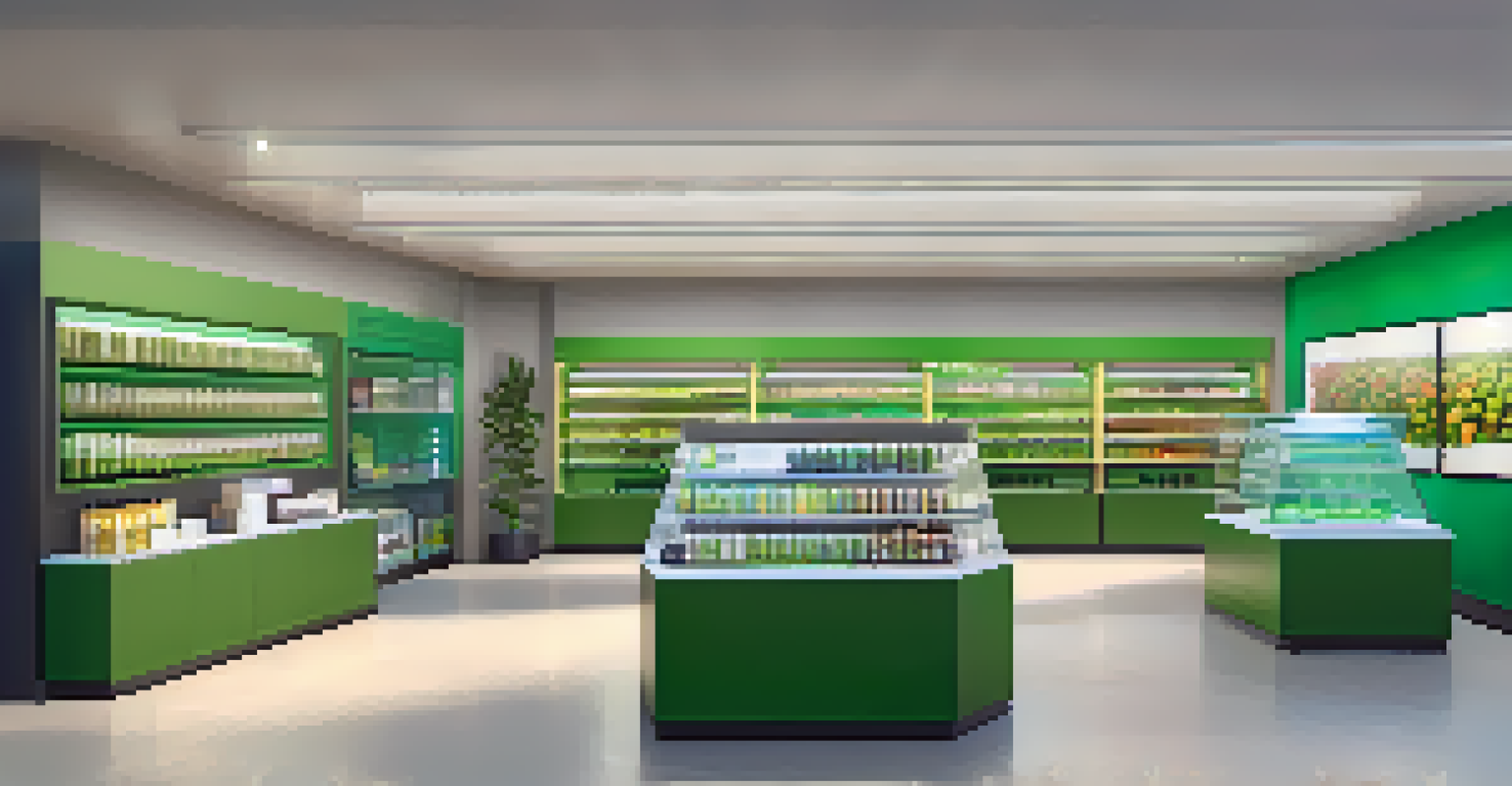 The interior of a modern marijuana dispensary with displays of cannabis products and a bright, welcoming atmosphere.