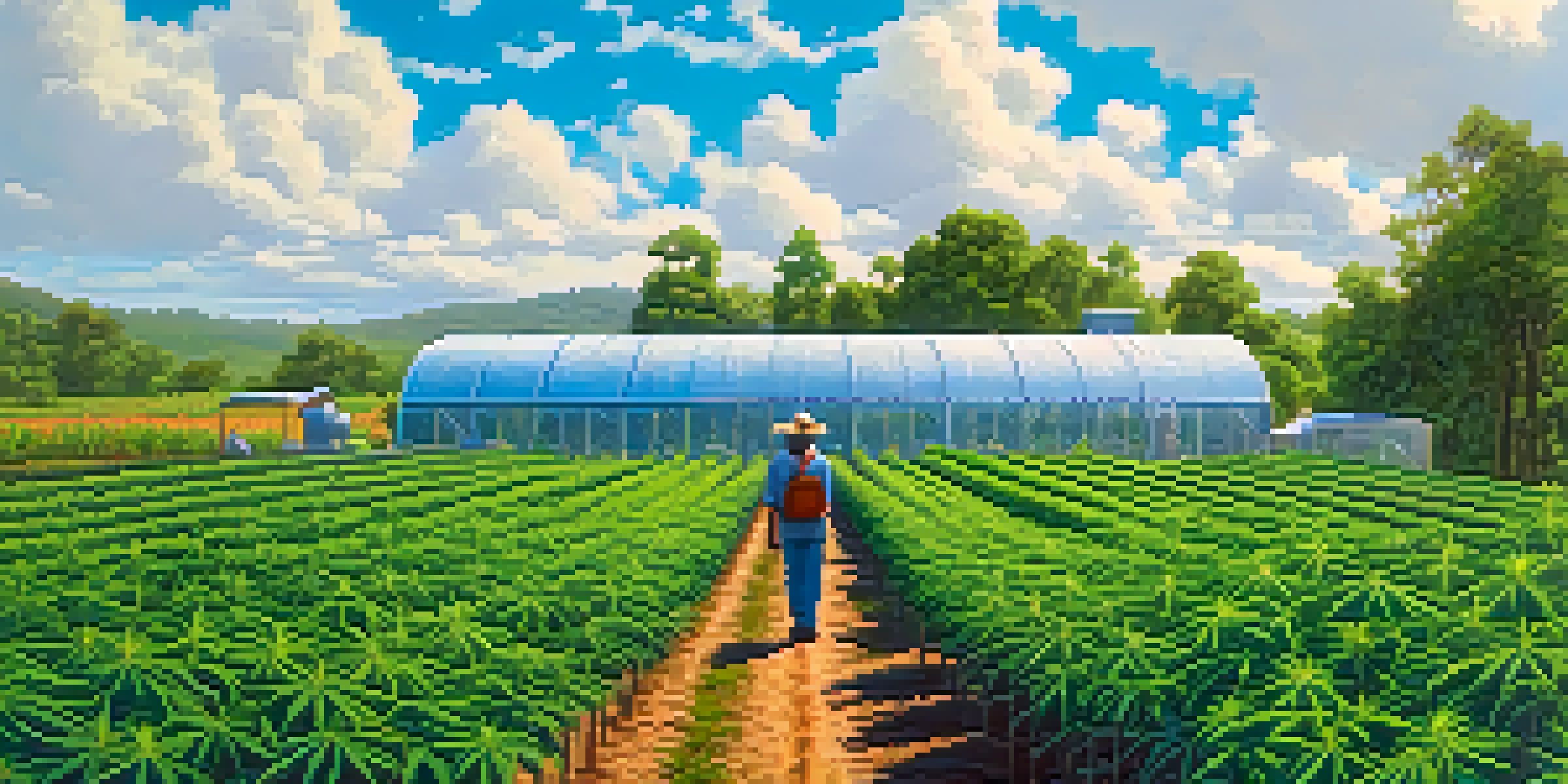 A farmer in a cannabis farm surrounded by healthy plants, showcasing sustainable practices.