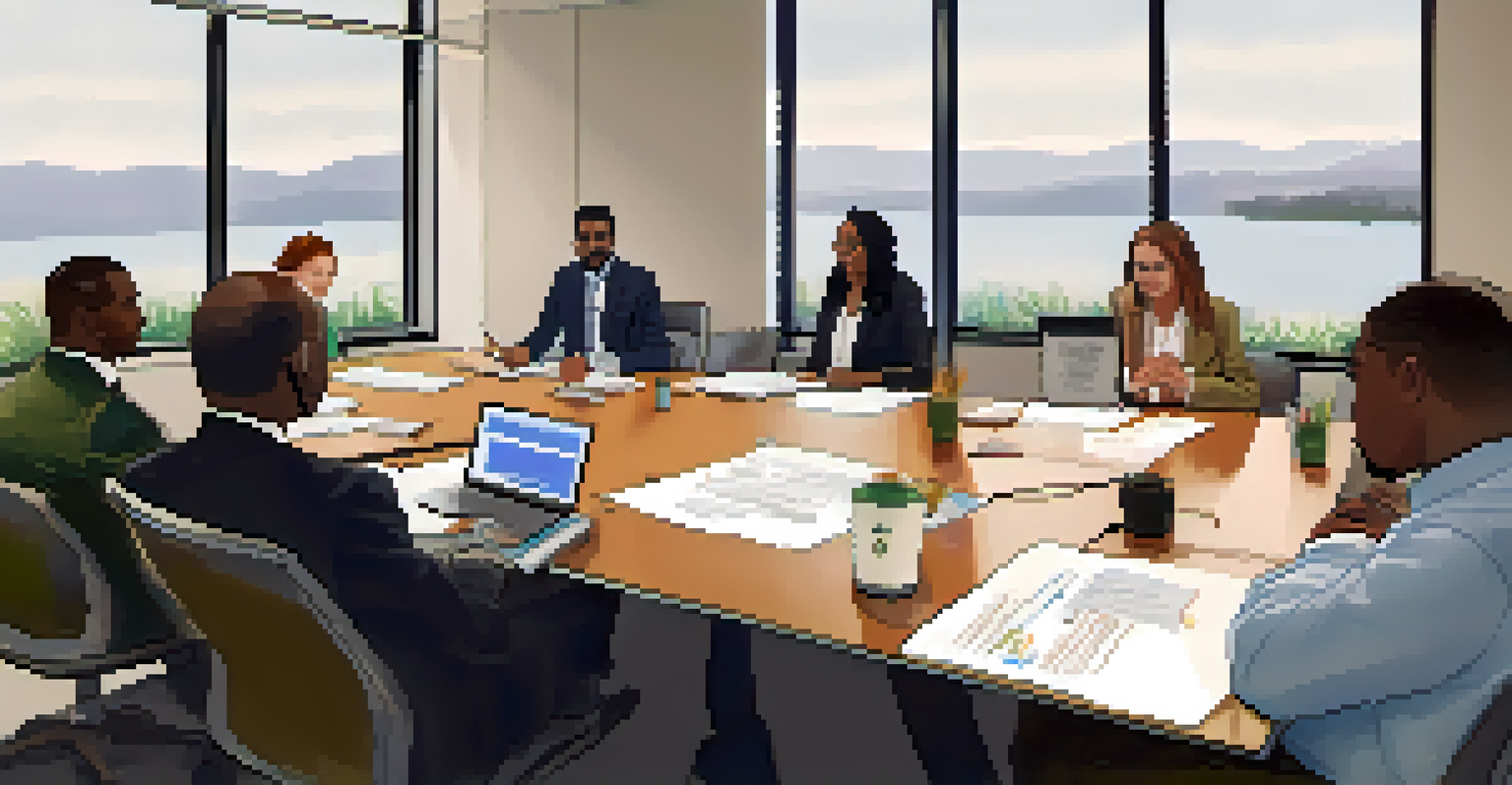 A diverse group of stakeholders discussing crisis management in marijuana policy at a conference table, with documents and laptops present.