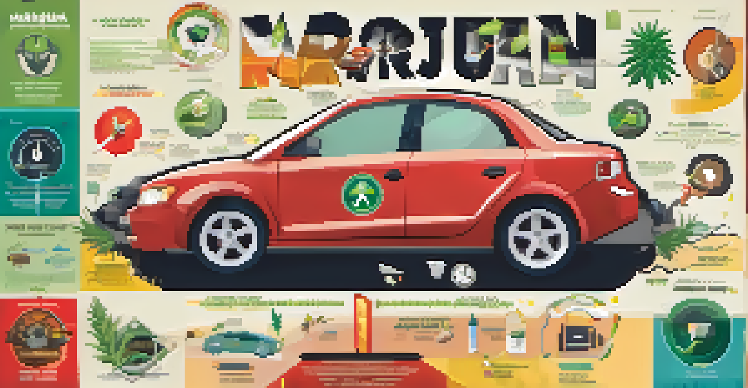 An educational poster illustrating the effects of marijuana on driving skills with bright colors.