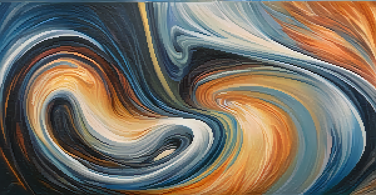An abstract painting illustrating a mind in turmoil with swirling colors and textures.
