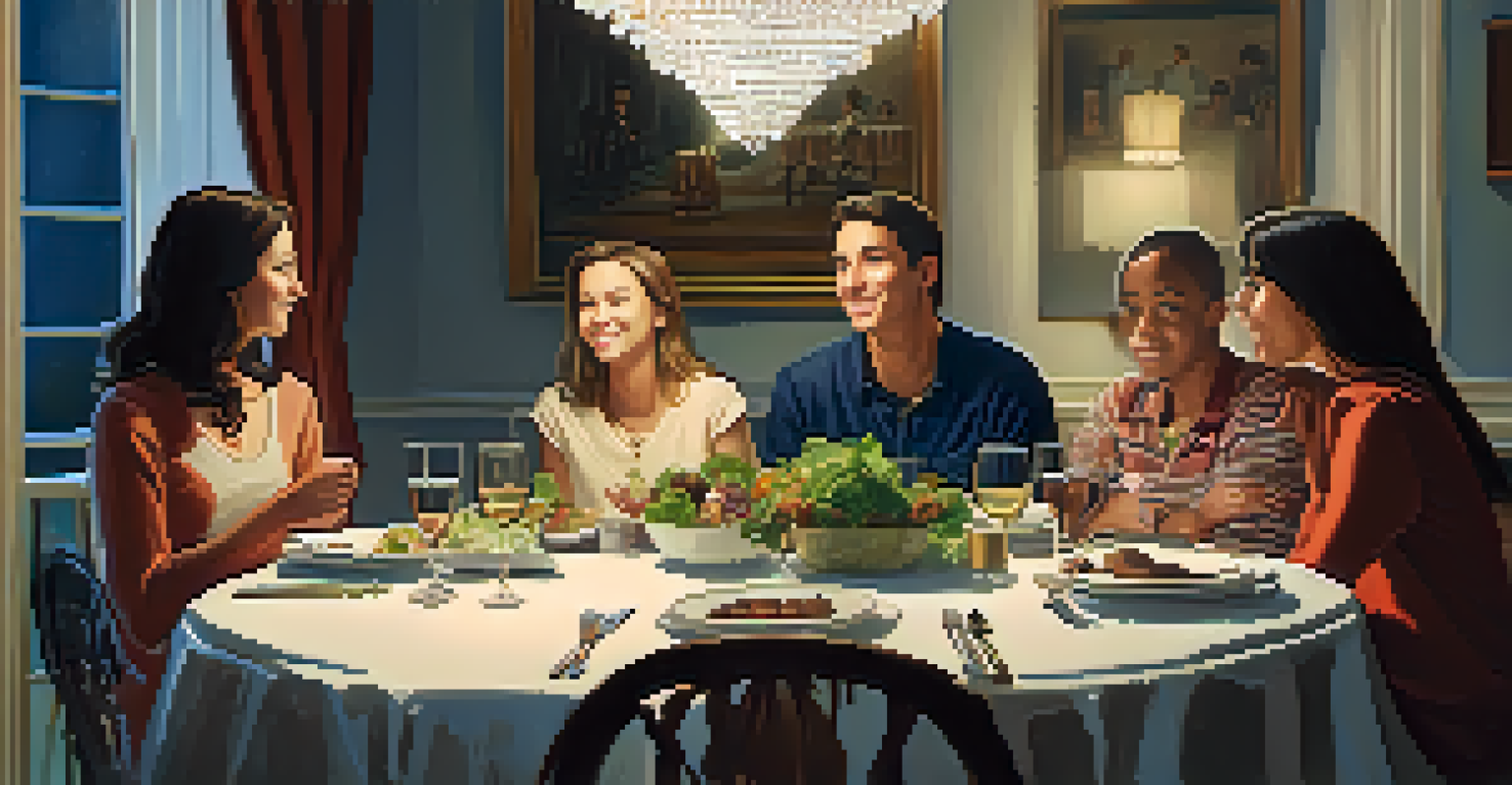 A family having a warm conversation around a dining table.