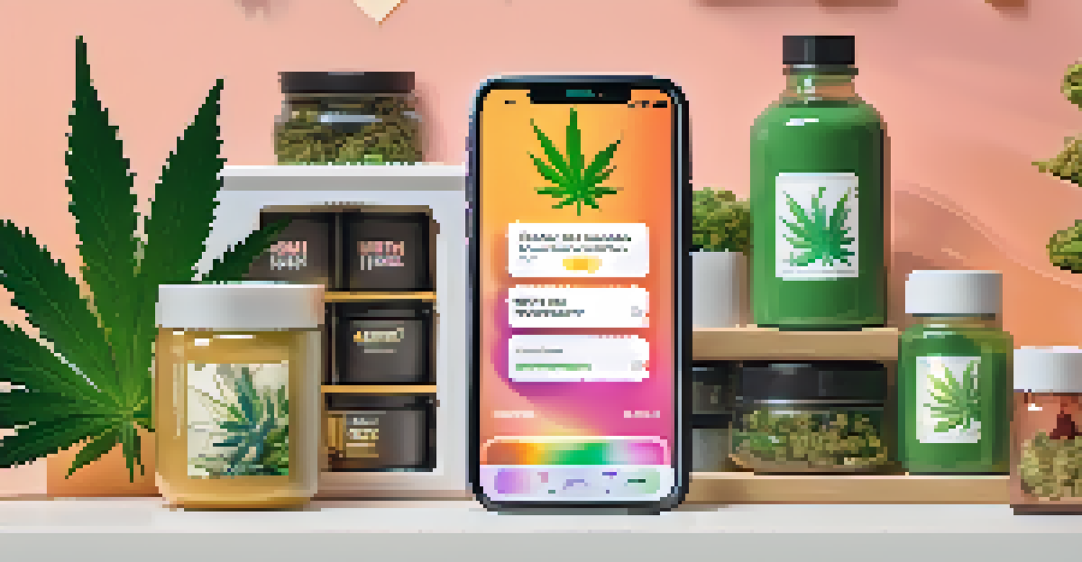 A close-up of a smartphone displaying a cannabis retail app with personalized recommendations.