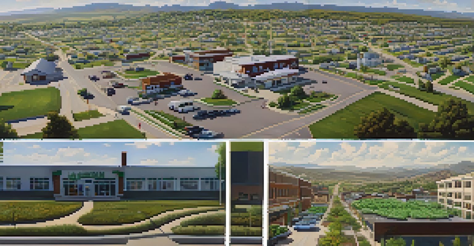 Split image showing urban area with multiple medical marijuana clinics and a quiet rural area with a single clinic, highlighting access disparities.