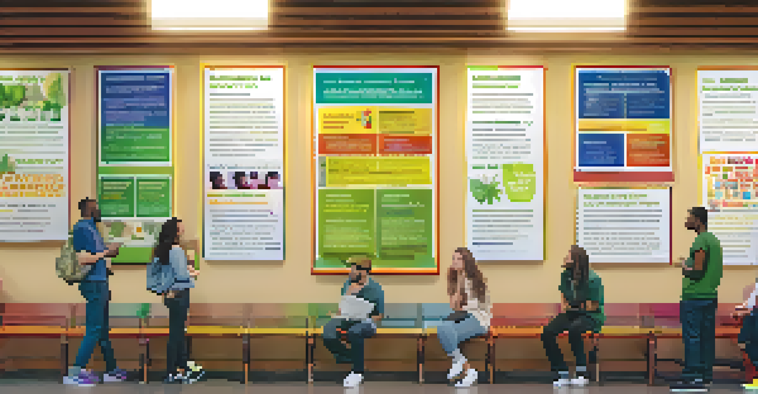 A group of people examining a poster about THC and CBD differences in a community center.