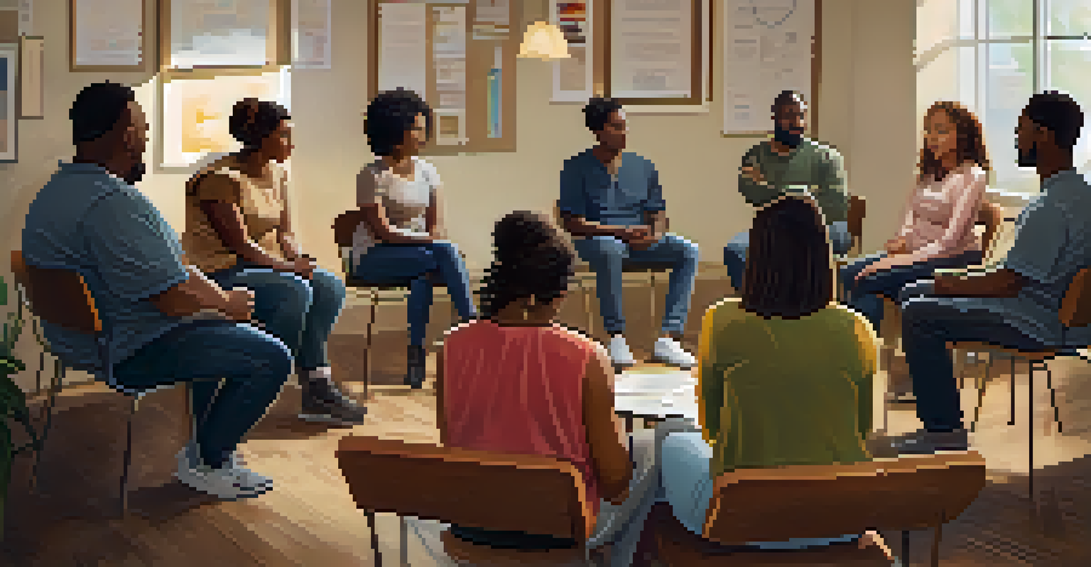A diverse group engaged in a support group session, showcasing empathy and understanding.