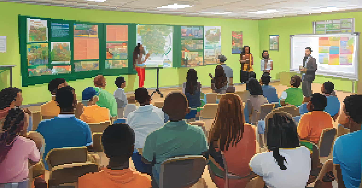A diverse group of people in a workshop, listening to a speaker about safe marijuana use, with a projector screen in view.