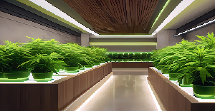 An indoor cannabis garden with healthy marijuana plants growing in organic soil under LED lights, highlighting eco-friendly practices.