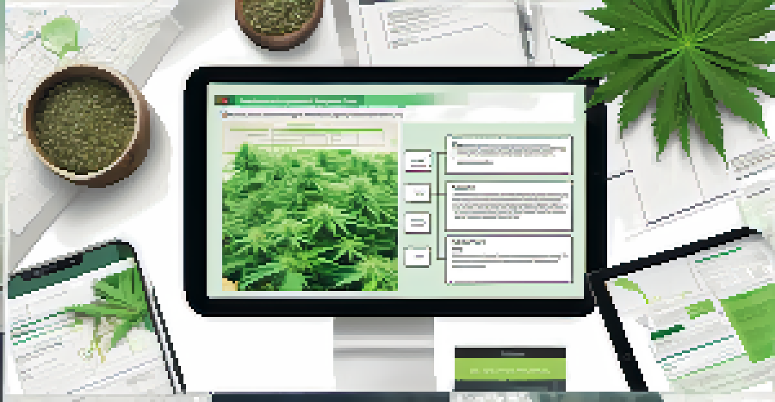A digital tablet showing a flowchart of the cannabis licensing application process in a professional workspace.
