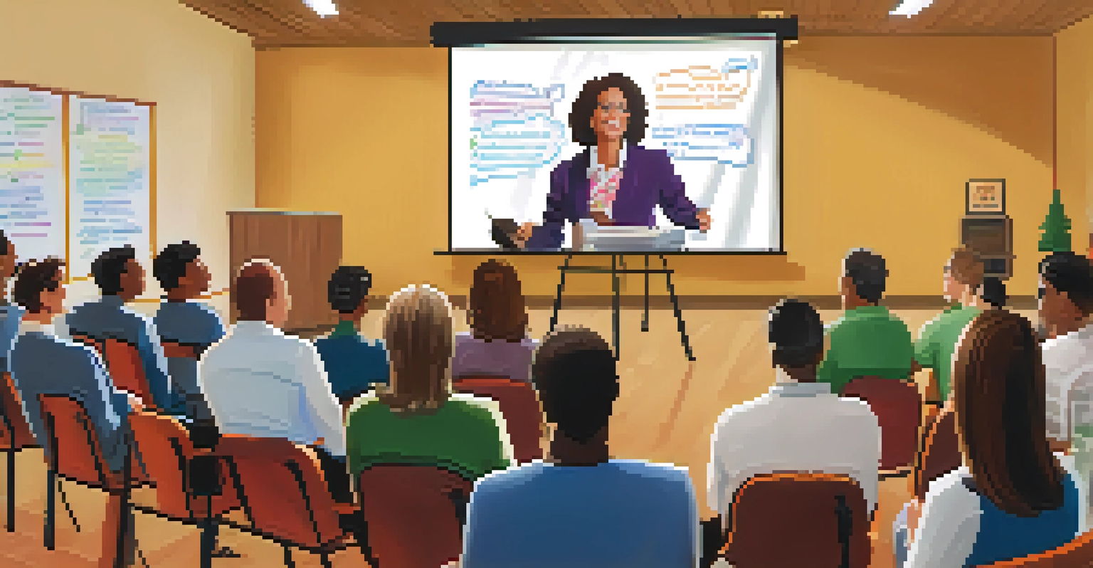 A speaker presenting an educational workshop about marijuana effects to engaged employees in a professional setting.