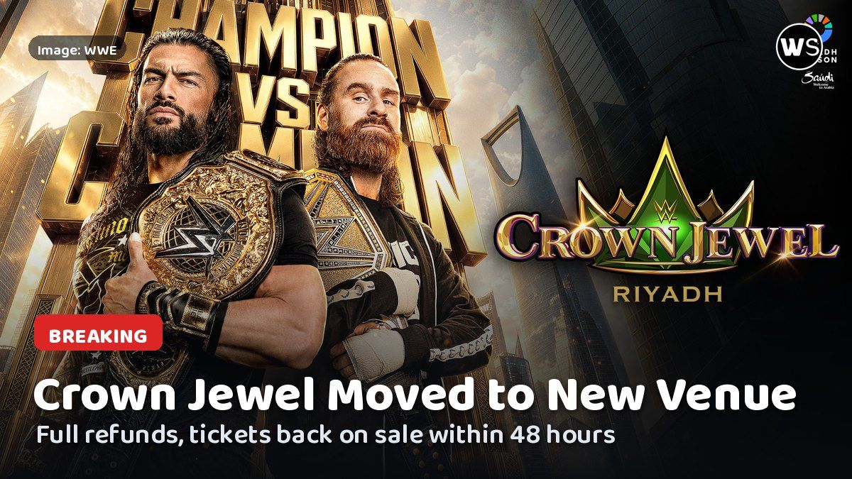Roman Reigns and Sami Zayn on the Crown Jewel 2026 poster with a Breaking label