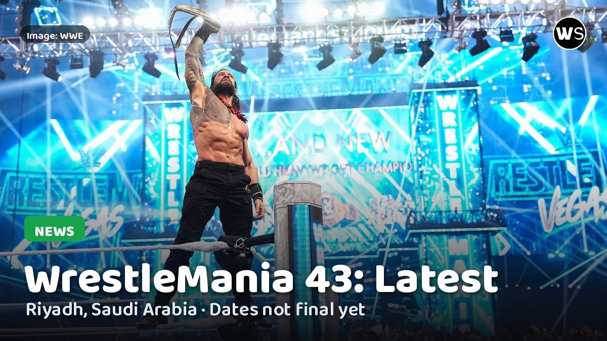 Roman Reigns celebrating at WrestleMania with the title raised