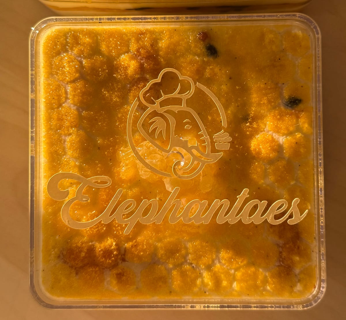 Passion fruit honeycomb tiramisu with golden honeycomb texture