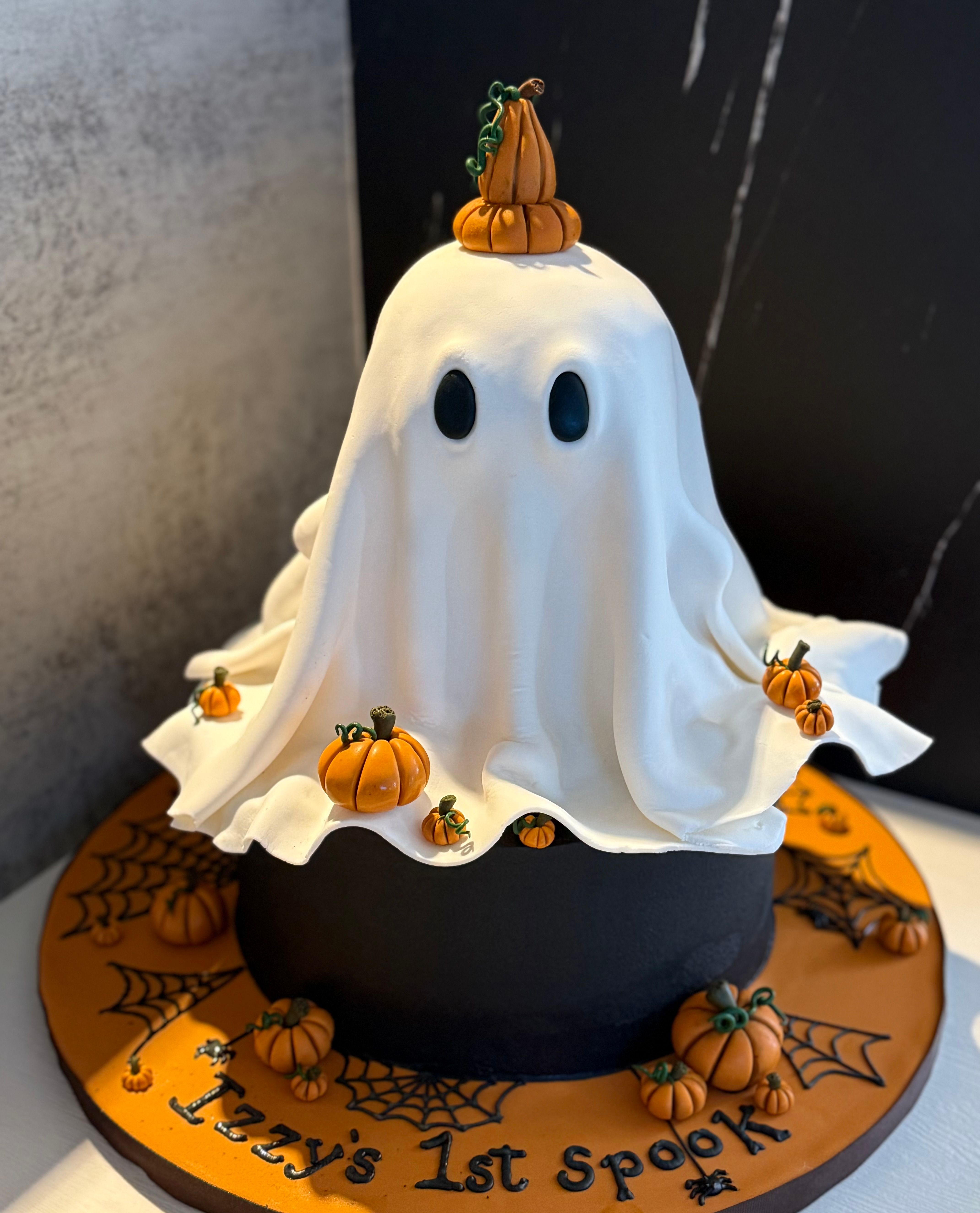 Hand shaped Ghost and Pumpkin cake 