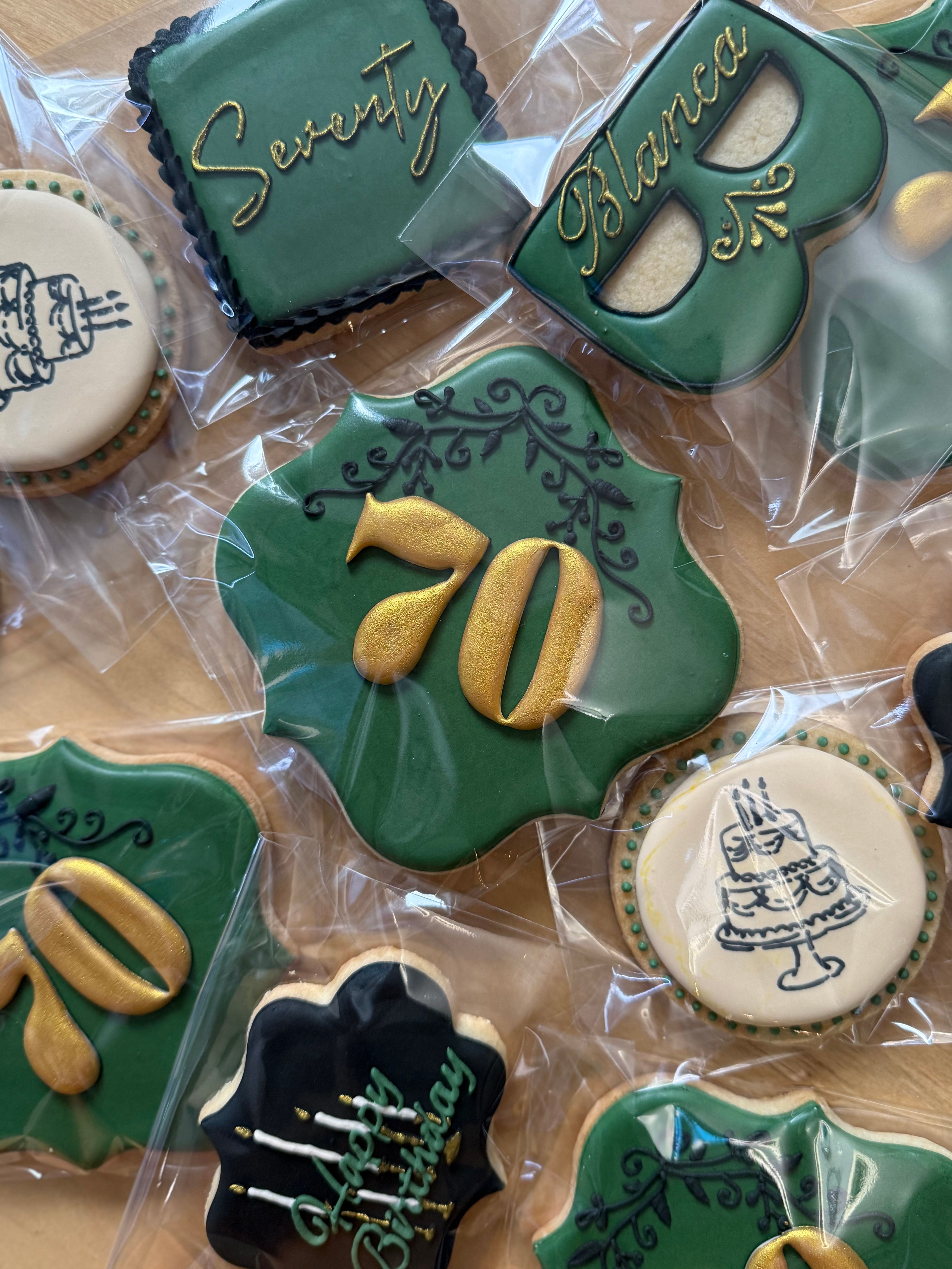 70th birthday theme sugar cookies 