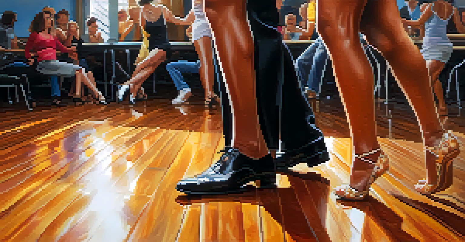 A couple dancing salsa in a studio, captured in motion with a mirror reflection.