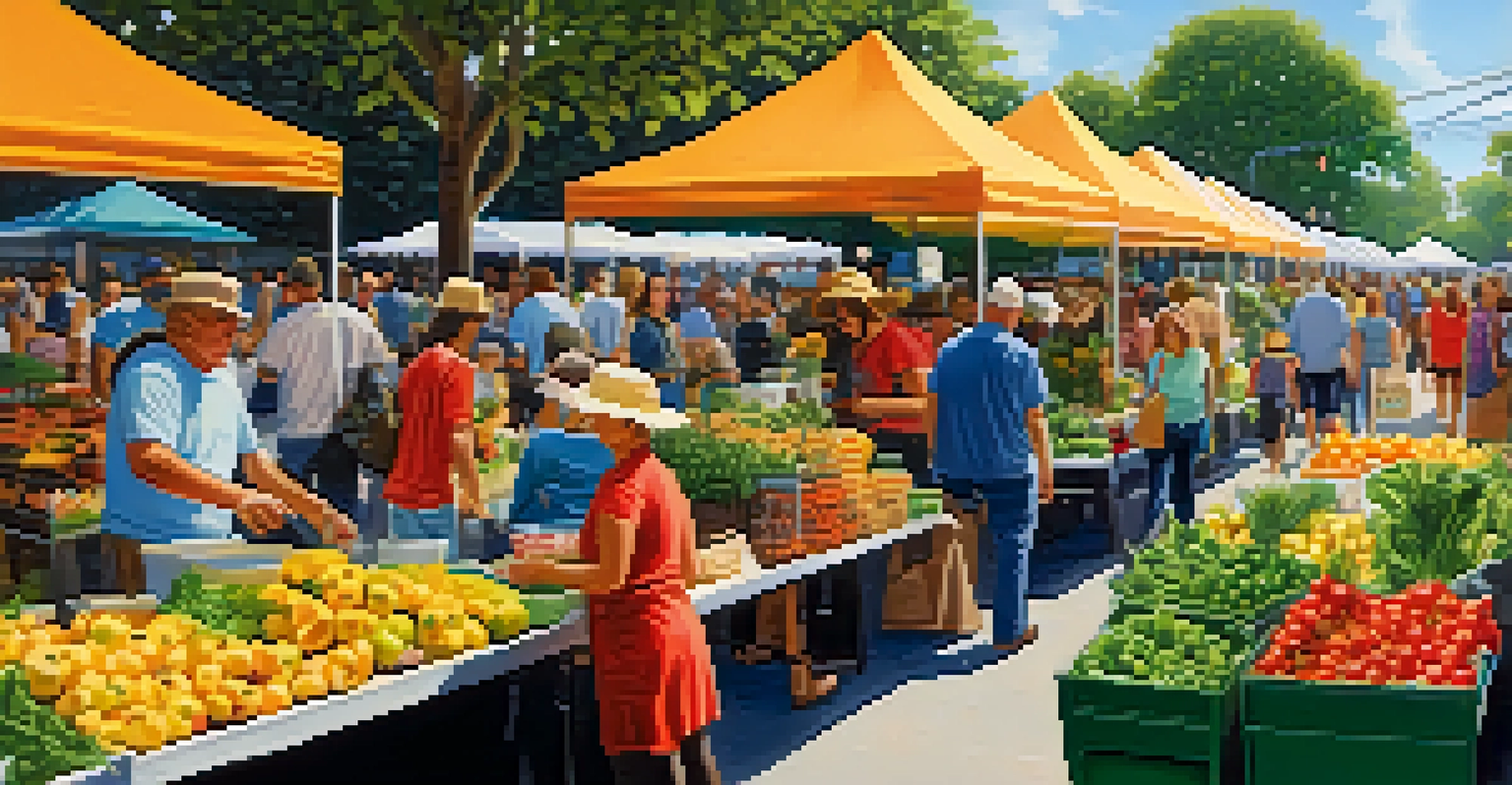A lively farmers market in Florida showcasing fresh produce and diverse shoppers.
