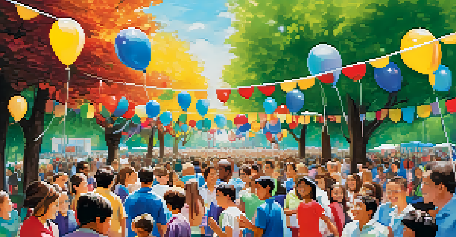 A vibrant community event celebrating educational achievements with families and local leaders, students receiving awards in a festive park setting.