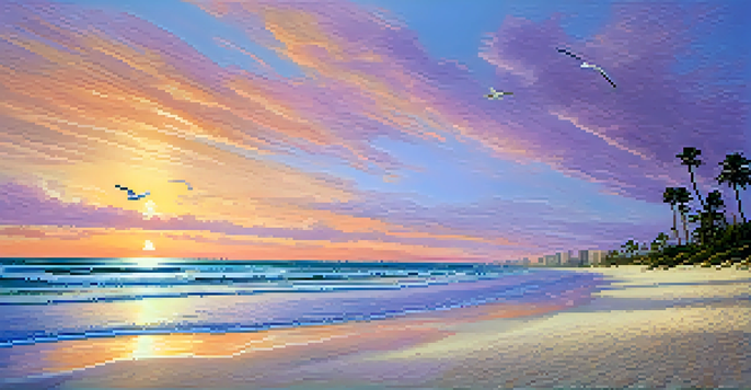 A beautiful sunset over a Florida beach with golden sands and colorful sky.