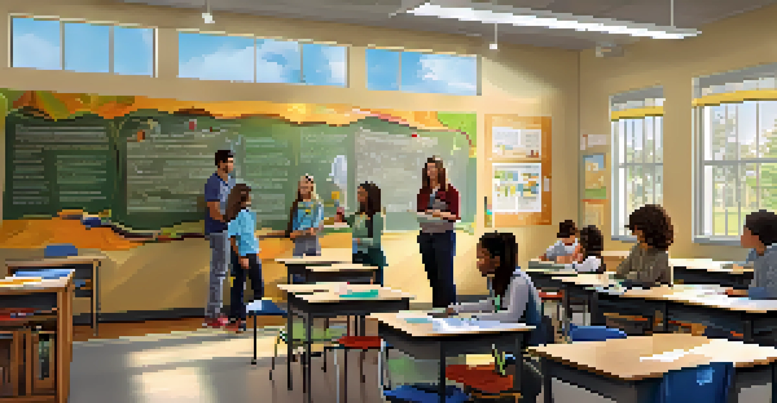 A lively classroom in Florida with diverse students engaged in hands-on learning activities, filled with natural light.