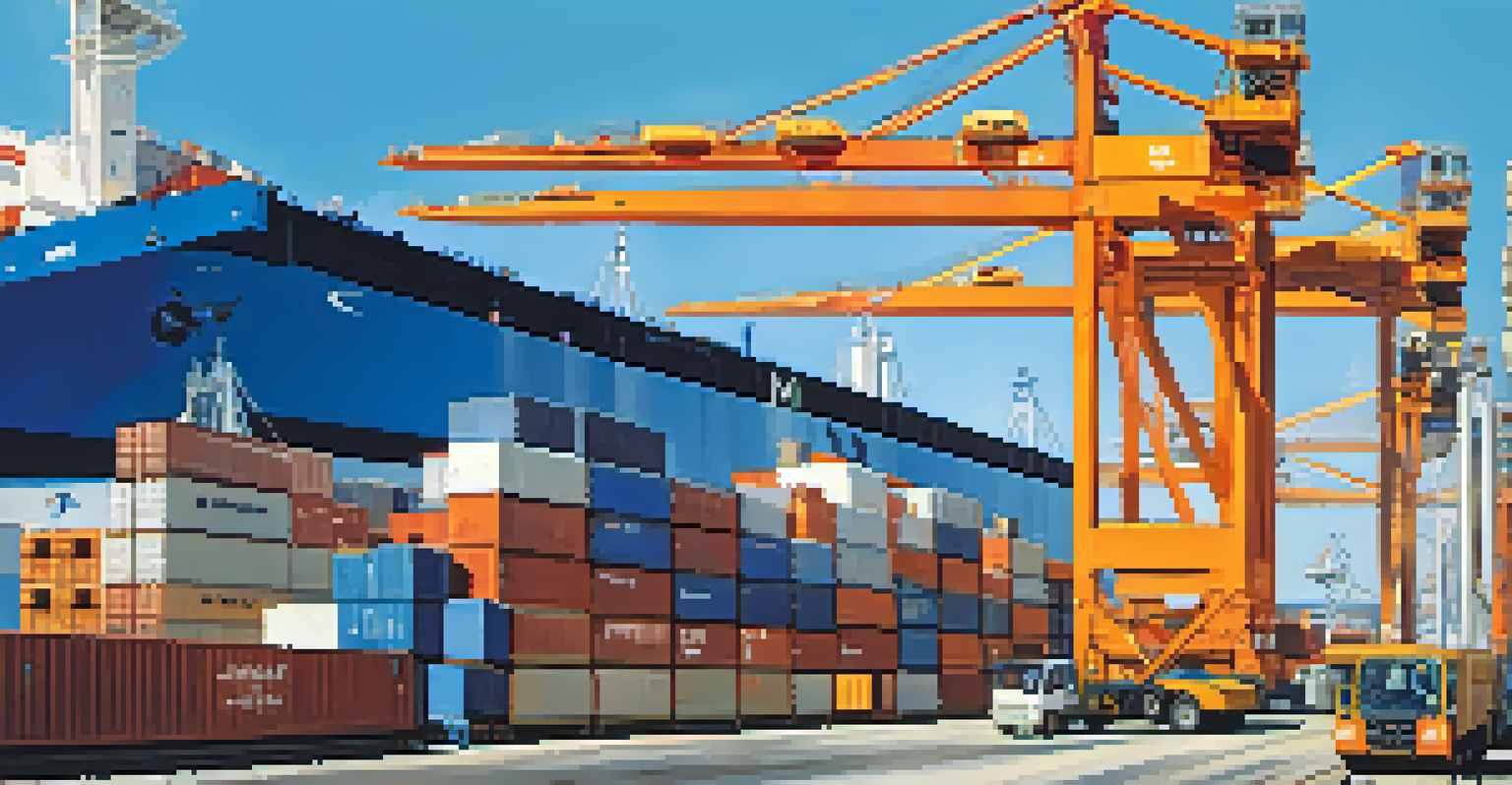 The Port of Miami with cargo ships, containers, and workers, showcasing Florida's busy trade environment.